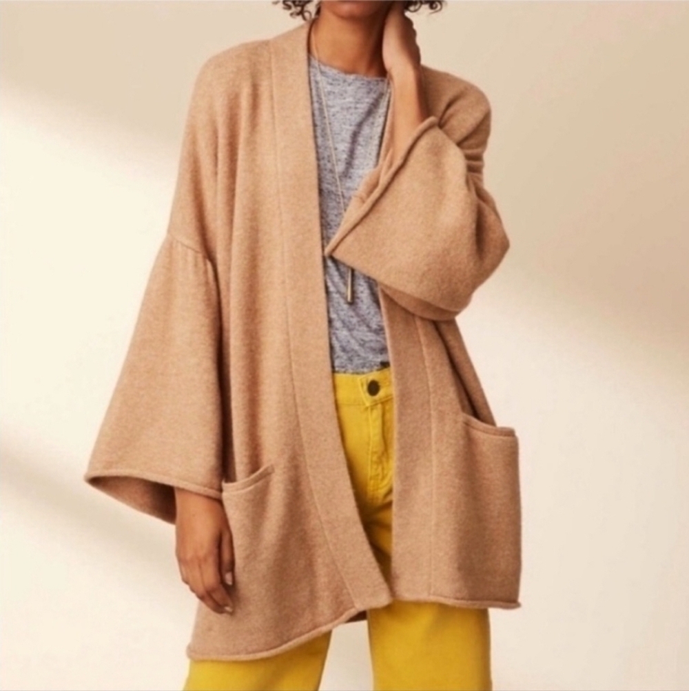Sz XS LOU & GREY Open Cardigan Bell Sleeves Wool Spandex Knit Blend Oversized